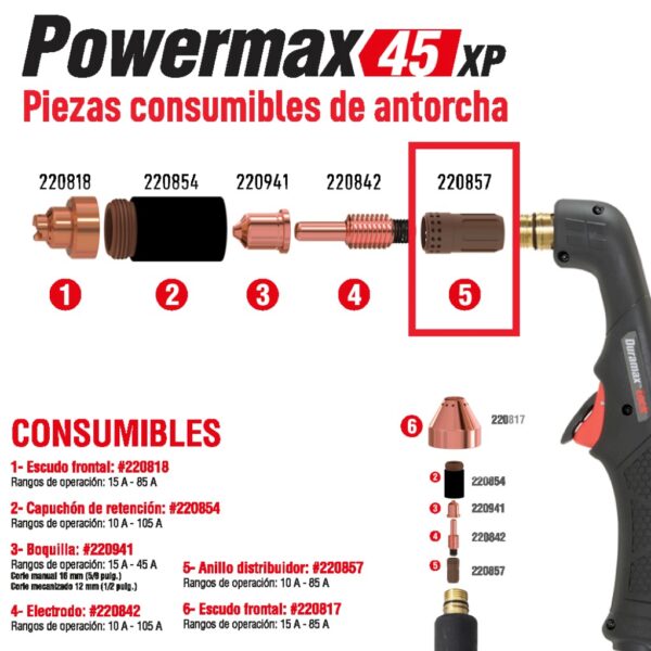 HYPERTHERM ANILLO DISTR. (SWIRL RING) 85A PMX 45/65/85 220857 - Image 3