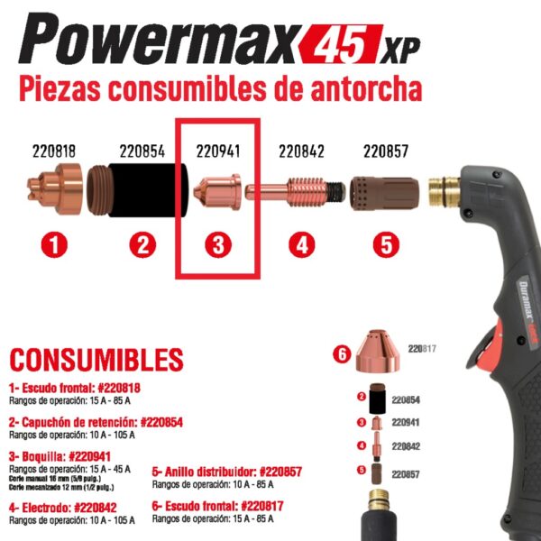 HYPERTHERM BOQUILLA (NOZZLE) 45A PMX 45XP/65/85/105 220941 - Image 3