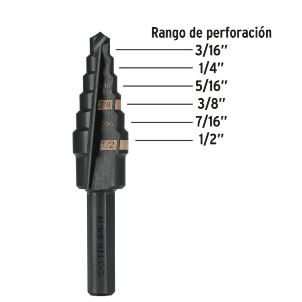 TRUPER BROCA ESCALONADA E-6 L60MM 1/4" RP 3/16" - 1/2" - Image 2
