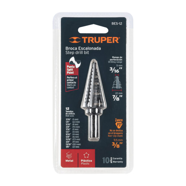 TRUPER BROCA ESCALONADA E-12 L80MM 3/8" RP 3/16" - 7/8" - Image 4