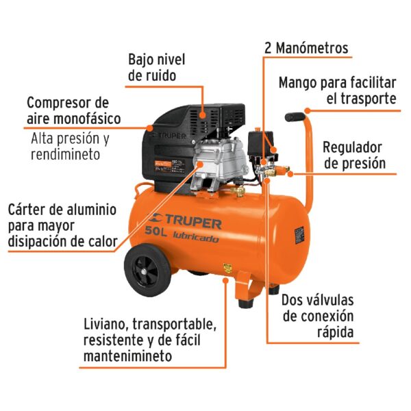 TRUPER COMPRESOR DE AIRE HORIZONTAL 50L. 3-1/2HP. 120V - Image 2