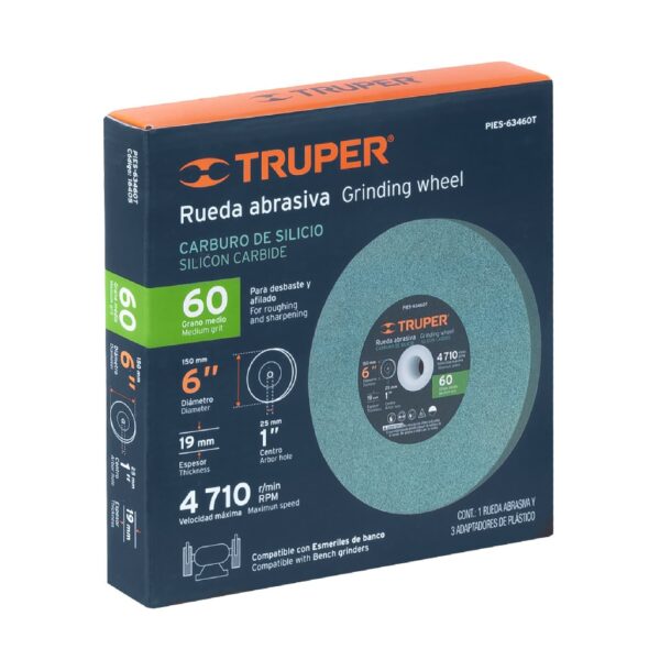 TRUPER RUEDA ESMERIL 6X1 CV60 VERDE - CARBURO DE SILICIO - Image 2