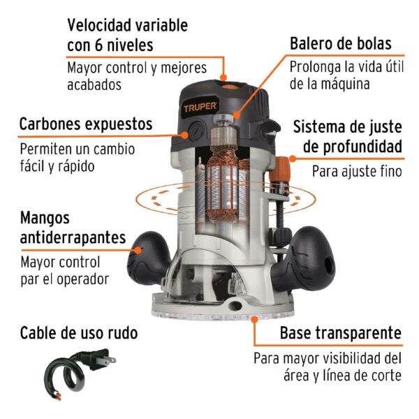 TRUPER RUTEADORA INDUSTRIAL 2HP 1.440 WATTS VEL/VARIABLE 6 NIVELES - Image 2