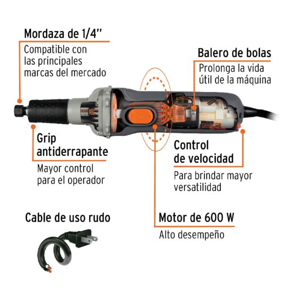TRUPER ESMERIL RECTO 1/4" PROFESIONAL 600 WATTS  11.000-30.000 RPM - Image 2