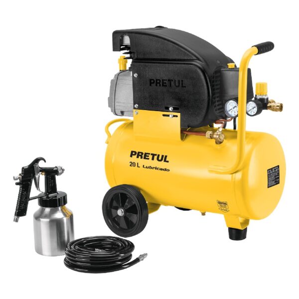 PRETUL KIT COMPRESOR DE AIRE 20L. 2-1/2HP. MANGUERA Y PISTOLA
