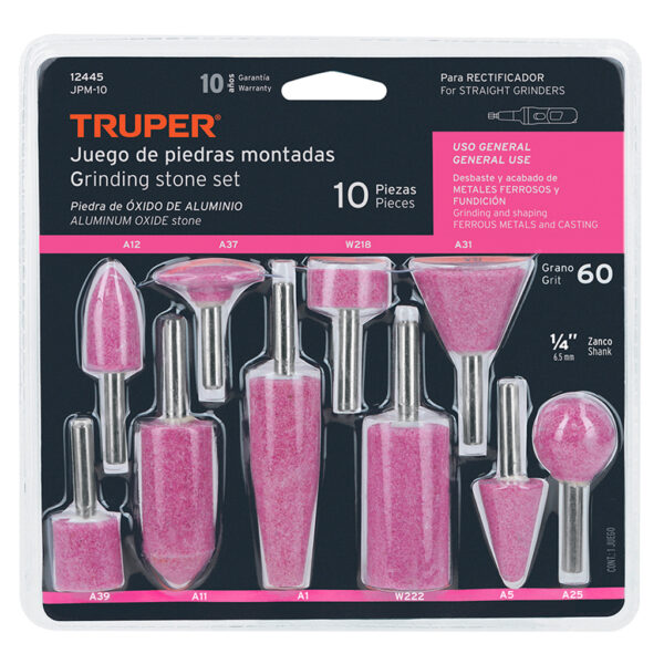 TRUPER JUEGO DE 10 PIEDRAS MONTADAS ZANCO 1/4"