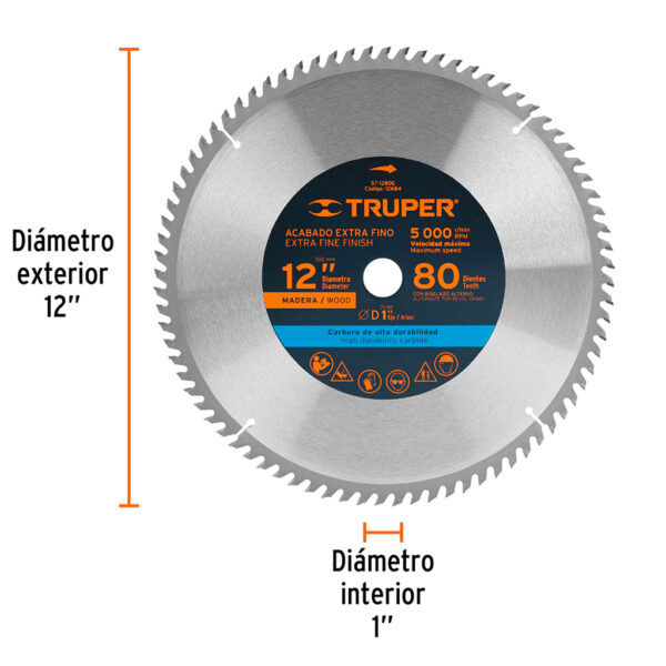 TRUPER DISCO MADERA P/SIERRA ACOLILLADORA 12" EJE 1" 80 DIENTES - Image 3